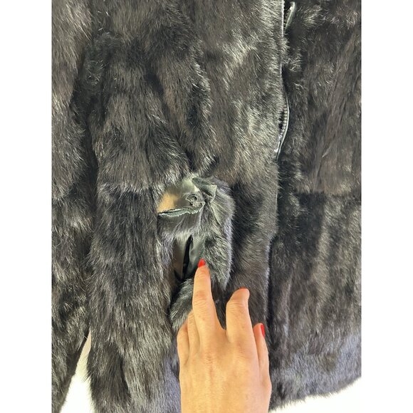 Vintage 90s Rabbit Fur Cropped Zip Jacket Mob Wife Black - Picture 3 of 9
